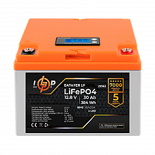 Акумулятор LP LiFePO4 LCD 12V (12,8V) - 30 Ah (384Wh) (BMS 50A/25А) пластик