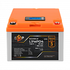 Акумулятор LP LiFePO4 LCD 12V (12,8V) - 30 Ah (384Wh) (BMS 30A/15А) пластик