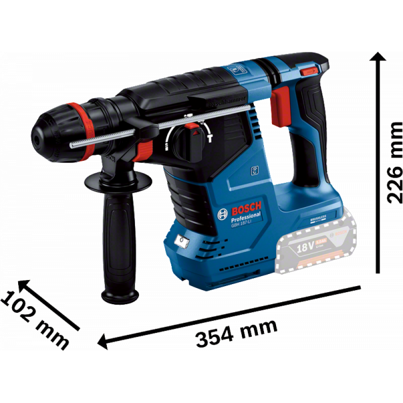 Акумуляторний перфоратор Bosch GBH 187-LI, 1 x GBA 18V 5.0Ah, GAL 18V-40 (0611923022)