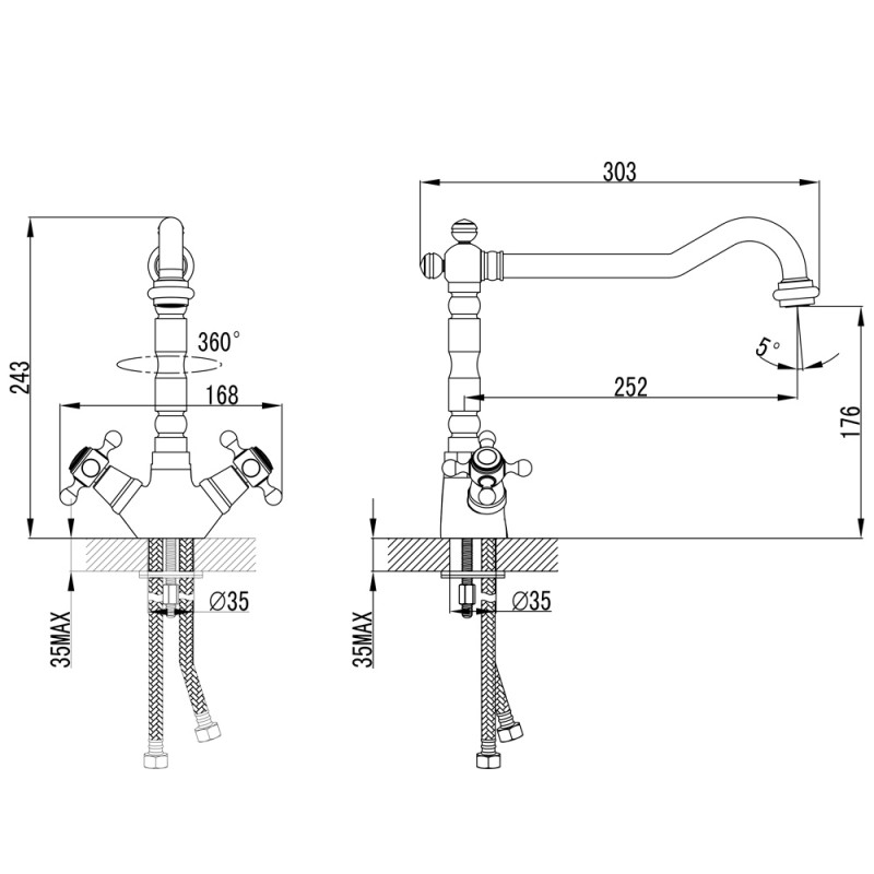 Змішувач BRENTA 1/2" для кухні Г-излив на шпильці CORSO (FE-5B252K) (9679104)