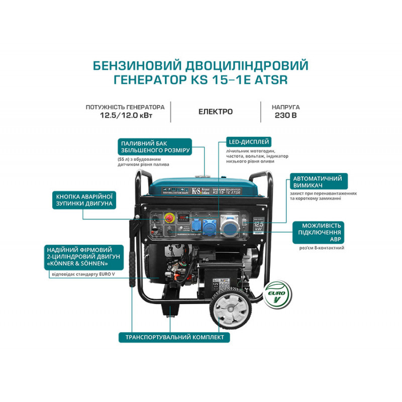 Бензиновий генератор двоциліндровий KS 15-1E ATSR