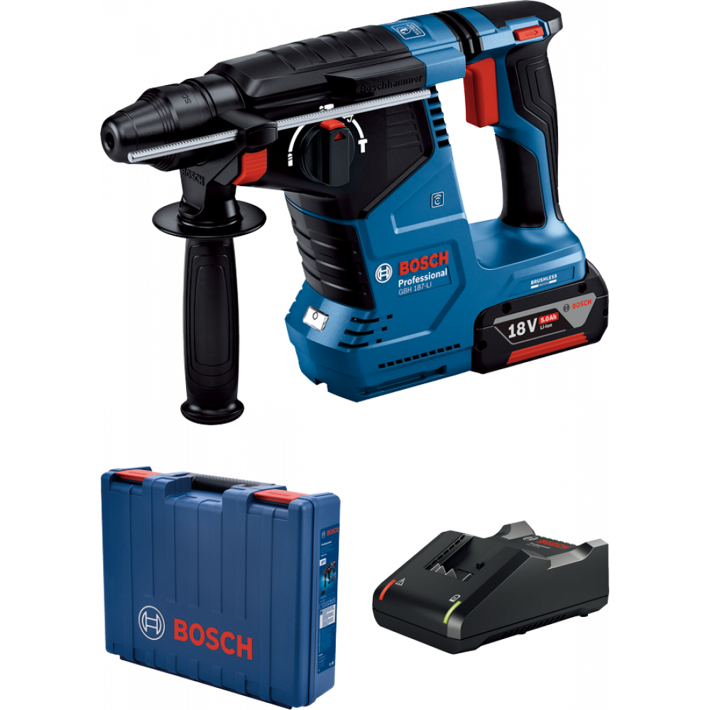 Акумуляторний перфоратор Bosch GBH 187-LI, 1 x GBA 18V 5.0Ah, GAL 18V-40 (0611923022)