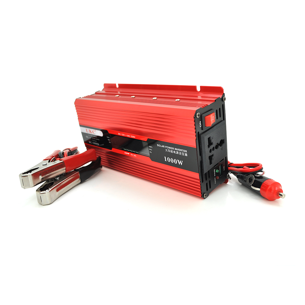 Інвертор напруги UKC+LCD, 1000ВА(600Вт), 12/220V, approximated, 1 універсальна розетка, клем + крокодили