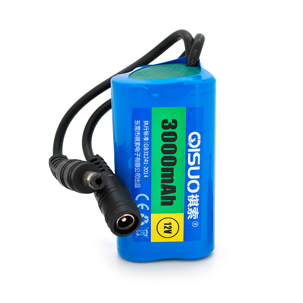 Акумуляторна батарея літієва QiSuo 12V 3A з елементами Li-ion 18650, DC5.5x2.1, (37x37x67mm)