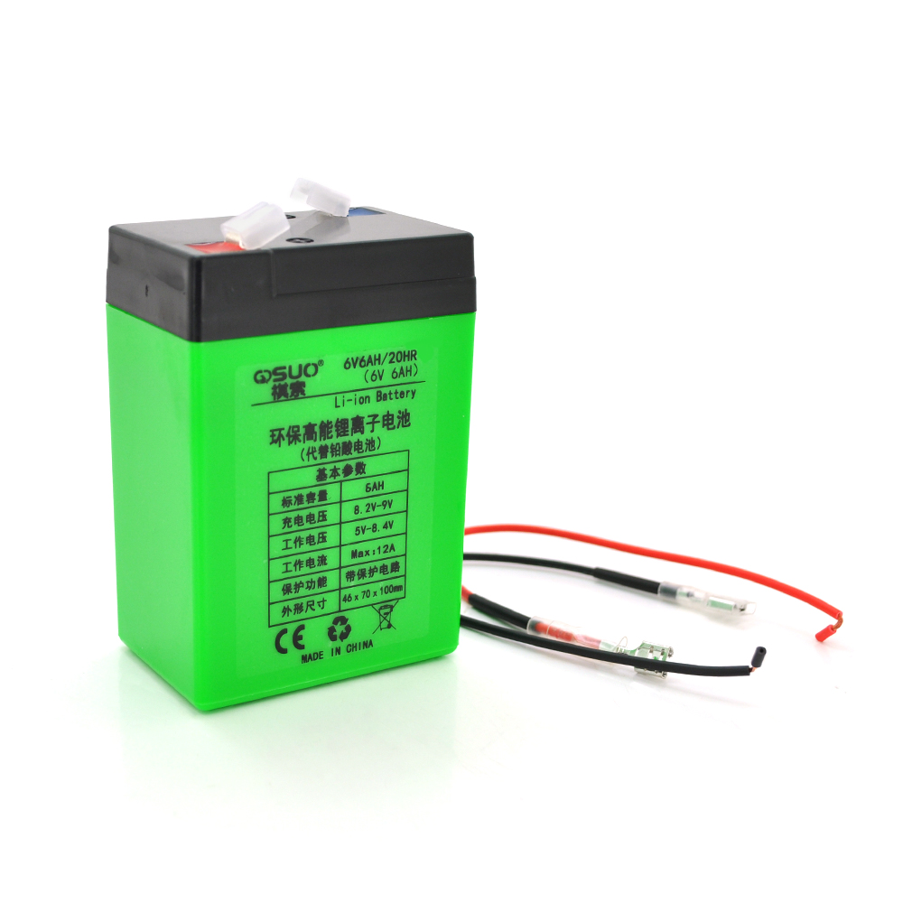 Акумуляторна батарея літієва QiSuo 6V 6A з елементами Li-ion 18650 (70X46X100) + зарядний пристрій 8,4V 1A + крокодили