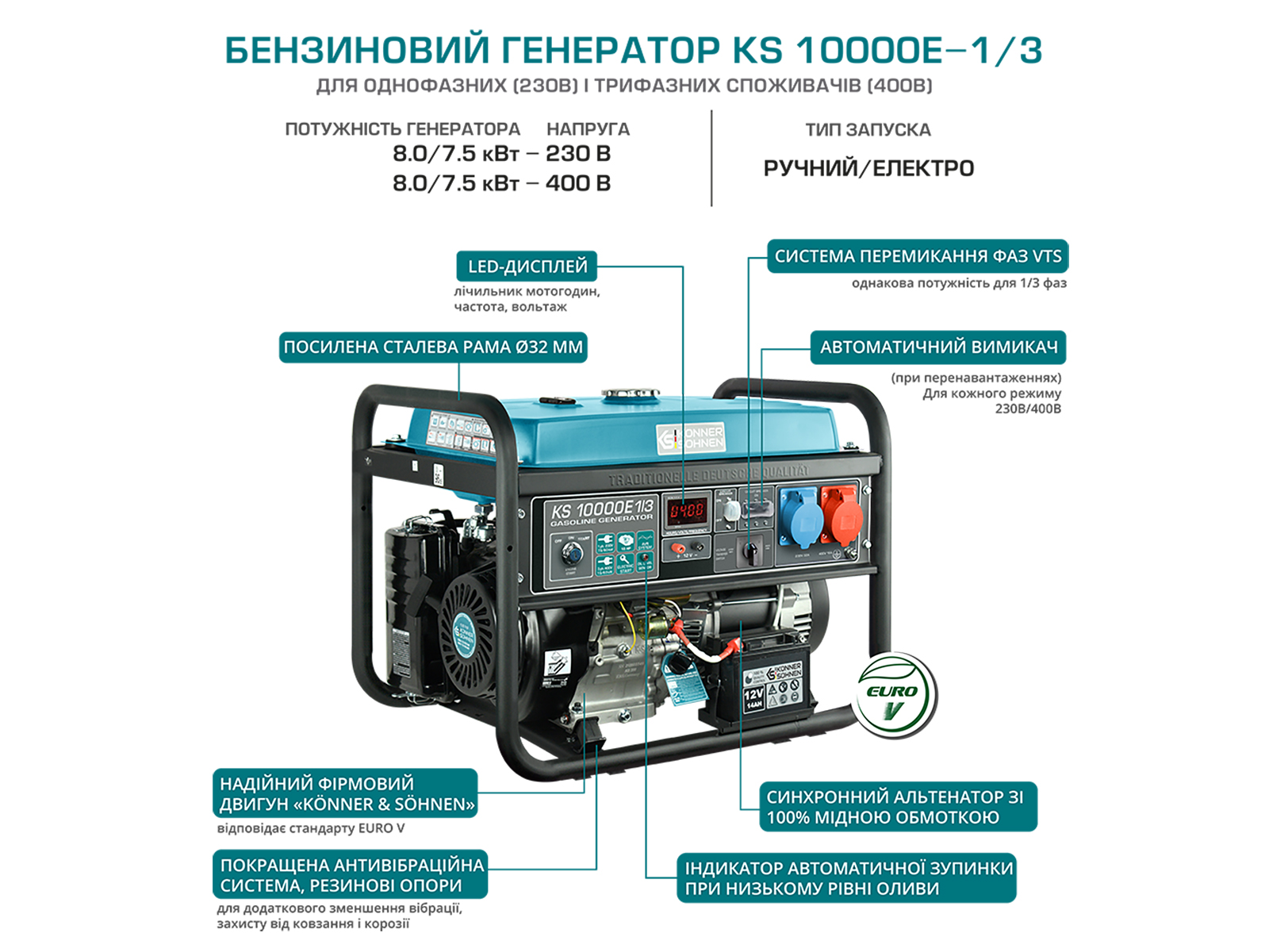 Бензиновий генератор KS 10000E 1/3